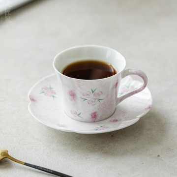 純手繪咖啡杯釉下彩玫瑰高顏值女性水杯家用下午茶杯子輕奢陶瓷杯