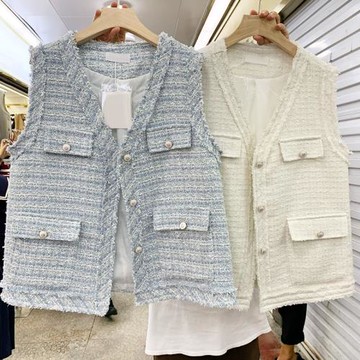 小香風粗花呢馬甲女秋新款法式名媛編織亮絲流蘇時尚外穿馬夾外套