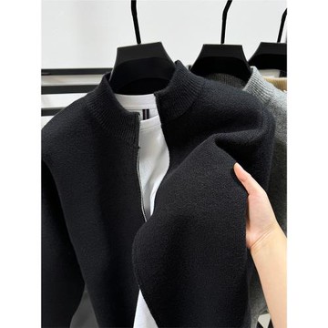 百搭純色開衫男加厚毛衣線衣冬季保暖立領拉鏈外套男針織衫外搭