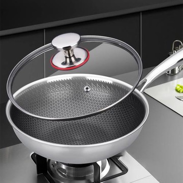 18-10三層鋼蜂窩炒鍋商用炒鍋家用零涂層炒鍋蜂窩狀炒鍋健康烹飪