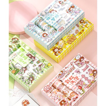 🍋檸檬青🍋現貨超可愛手繪卡通阿果記事系列4款貼紙+紙膠帶雙享款套裝手帳裝飾素材