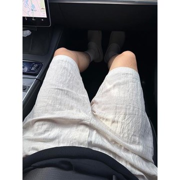 老錢風天絲亞麻短褲男夏季薄款透氣寬松慵懶風棉麻褲子休閑四分褲