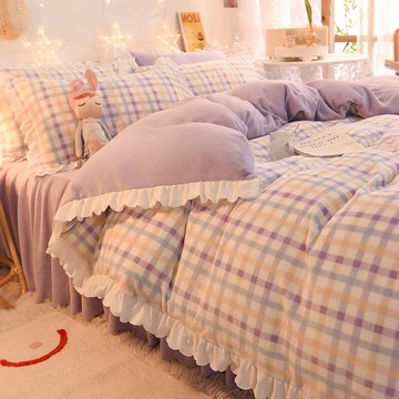 法蘭絨珊瑚絨水晶絨床單四件套ins北歐 少女被單件床單被罩兩件套