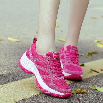 春夏網面女鞋透氣運動搖搖鞋女厚底增高媽媽鞋松糕鞋坡跟旅游鞋