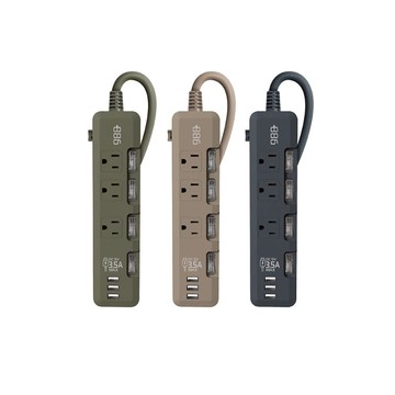4開3插 3USB過載保護延長線 1.8米-3.5A大輸出-HPS1431 軍綠