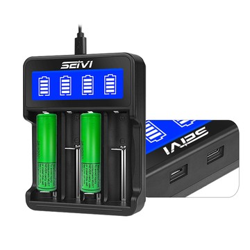 鋰充電電池 韓國製10A大放電 安全認證凸頭18650充電鋰電池 3400mAh(2顆入)+新款LCD液晶四槽充電器 充電組