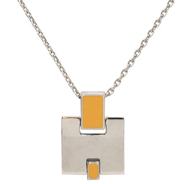 HERMES Eileen 經典H LOGO鎖骨項鍊.銀/琥珀黃