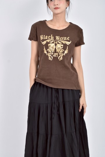 (S) black bone棉質純棉華夫格鉚釘棕色短袖上衣