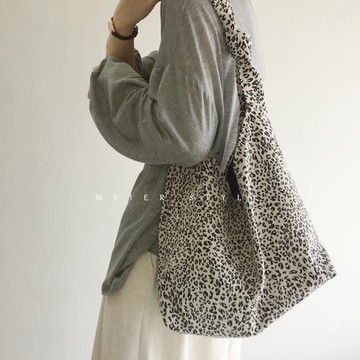 韓風ins時尚豹紋單肩包托特包百搭印花布包慵懶風大容量購物袋潮