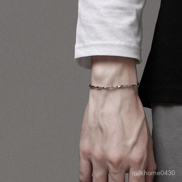 🖐🏻限時下殺🖐🏻S925銀手鏈男潮韓版個性ins小衆設計單身簡約學生手繩男士手飾品