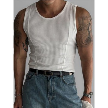 美娜韓國代購男裝東大門無袖背心寬松坎肩t恤個性運動潮流男士tee