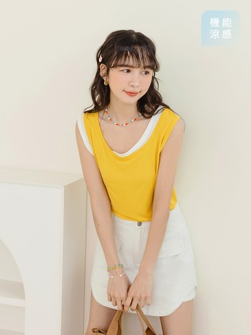 涼感．莫代爾假兩件不對稱背心上衣
