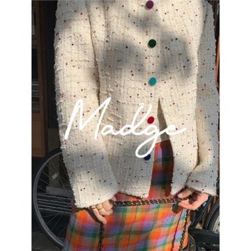 S.androMadge彩虹豆豆小香風千金大小姐外套女春季小眾羊毛短外套