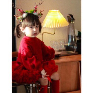 歐美高端ins女童tutu半身裙寶寶圣誕節毛衣套裝百搭蓬蓬裙公主裙