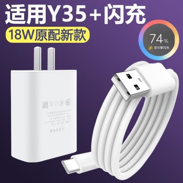 適用于vivoY35+充電器快充18w瓦充電插頭Type-c接口數據線y35+手機18W雙引擎閃充套裝會島快沖充電線加長2米