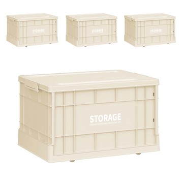 FAmILyLIFE 生活 工業風附輪可疊加折疊收納箱 33L  47 x 33.5 x 28cm  奶油白  4個