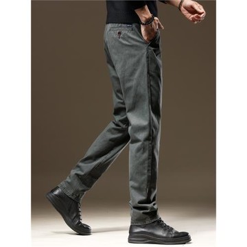 秋季純棉舒適高端休閑褲子男彈力修身直筒日常通勤商務灰色西褲男