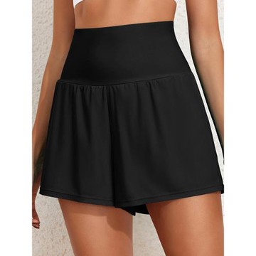 2025春季新款純色女士高腰泳褲歐美休閑多口袋直筒三分沙灘褲女