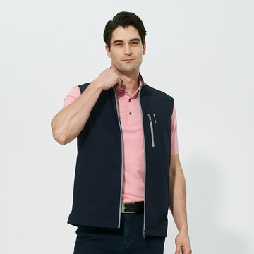 Pierre Cardin 男款 吸濕速乾微彈性都會休閒立領薄背心-深藍色 (5257361-39)