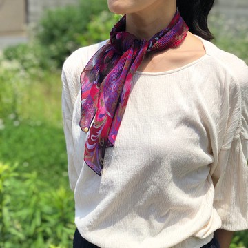 Ballett 別緻配色佩斯利圖案雪紡絲巾 日本製造 京都 可居家清洗