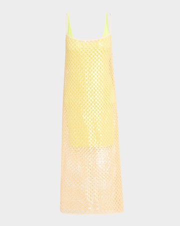 Victoire Sequined Checker Crochet Knit Midi Dress