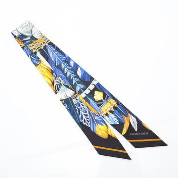 HERMES 愛馬仕 藍/黃/黑 絲綢 Twilly 絲巾 【二手名牌BRAND OFF】