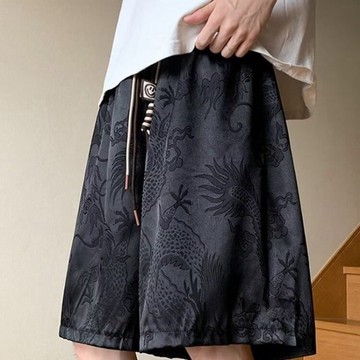 美式短褲 五分褲 運動短褲 休閒褲 球褲 男生運動褲 男生短褲 男短褲 中國風vibe國潮龍紋冰絲提花短褲男夏季潮牌大尺