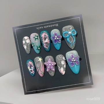 ✨Hannah✨杏仁甲網紅浮鵰蝴蝶結ins風純手工穿戴甲成品高級感輕奢美甲純手工穿戴甲 QZ6H