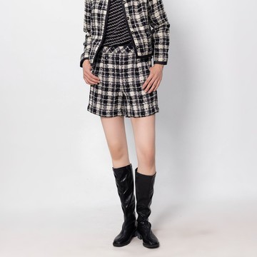 【MEDUSA】名媛黑白格羊毛粗花毛呢短褲(M-XL) | 小香風短褲