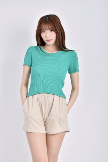 (S) 圓領素面綠色短袖上衣