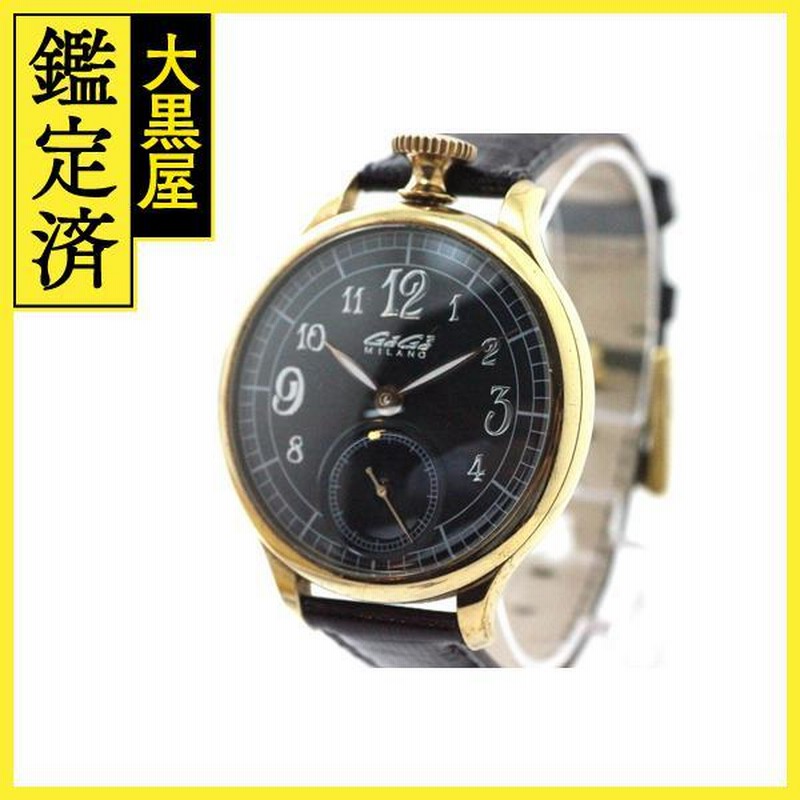れ*パ様 GaGa MILANO 手巻きアナログ時計 黒/金 GAGAMILANO
