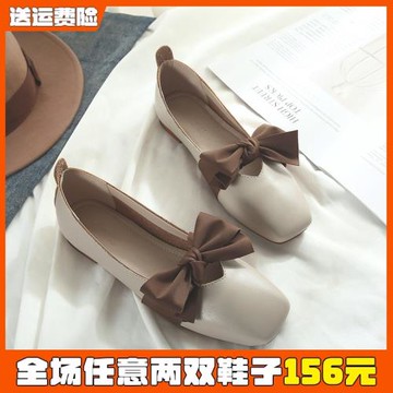 復古瑪麗珍奶奶鞋女春款平底蝴蝶結單鞋仙女豆豆鞋大碼女鞋41到43