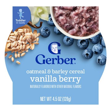 Gerber, 燕麥片和大麥穀物，12 個月以上，香草漿果味，4.5 盎司（128 克）