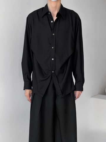 法式極簡 立體褶皺亞麻襯衫