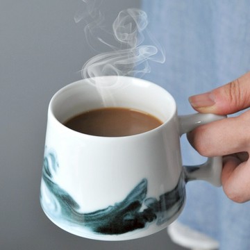 景德鎮陶瓷咖啡杯水墨青瓷小杯子中式簡約白瓷馬克杯帶把白瓷水杯