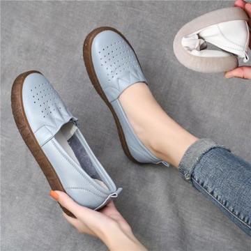 2025新款牛筋底一腳蹬平底真皮軟底涼鞋孕婦媽媽單鞋舒適防滑女鞋