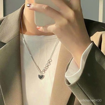 💛限時下殺💛項鏈女愛心桃心拚接鏈條設計粗鏈鏈中性百搭古巴長款毛衣情侶項鏈