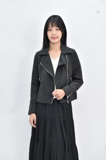 (S) georgia tsao 斜拉鍊翻領黑色外套