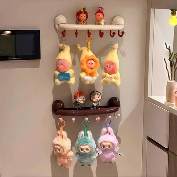 泡泡瑪特盲盒收納展示架掛鉤上墻免打孔吸盤式掛墻搪膠娃娃收納盒公仔收納盒labubu展示盒拉布布娃娃收納盒公仔展示櫃公仔展
