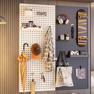 全館八折 【附發票】免運 洞洞板 墻上置物架 洞洞板墻面入戶玄關墻上置物架鋼制展示架帶掛鉤門后萬能收納掛板工廠現貨 特惠/售後保障 y1210