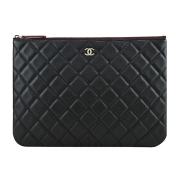 CHANEL經典菱格荔枝小羊皮手拿包(中/黑)