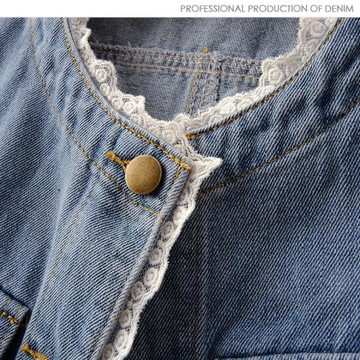 2025春秋新款設計感蕾絲花邊圓領牛仔馬甲女短款無袖坎肩背心上衣