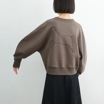 奔跑小馬太空棉休閑衛衣 小魚春秋季新款寬松長袖純色短款女上衣