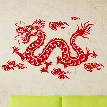 中國龍圖騰墻貼紙 客廳沙發書房背景裝飾墻貼創意龍中式墻貼辟邪1入