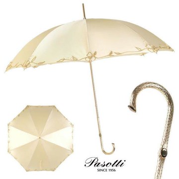 Pasotti意大利晴雨傘手工縫制花朵遮陽傘淺黃色雨傘防曬防紫外線