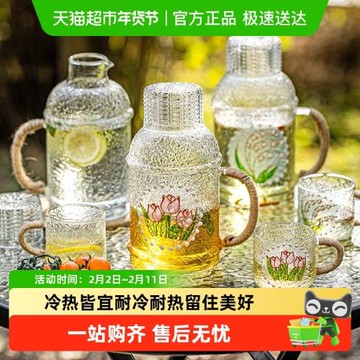 摩登主婦復古玻璃冷水壺耐高溫高顏值裝水壺家用涼水壺涼水杯套裝