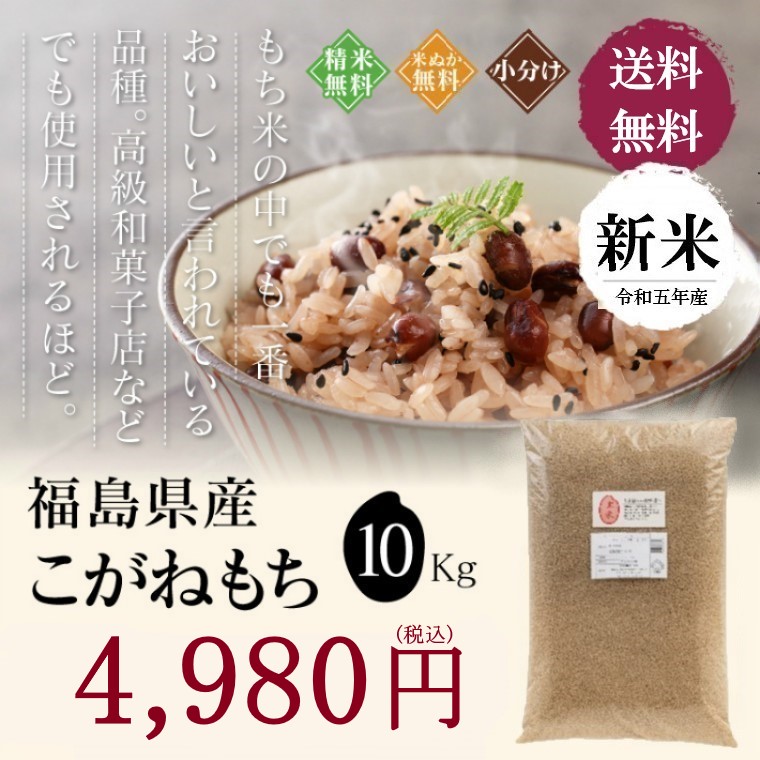 令和５年産 新米 福島県産 こがねもち 10Kg もち米