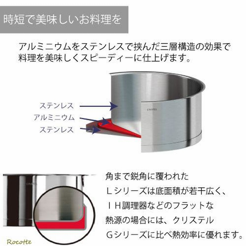 クリステル 鍋 両手鍋 深型 16cm Lシリーズ ステンレス ih つや消し 蓋