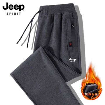 吉普休閑褲男士2025年冬季新款寬松運動衛褲大碼加絨加厚長褲子男