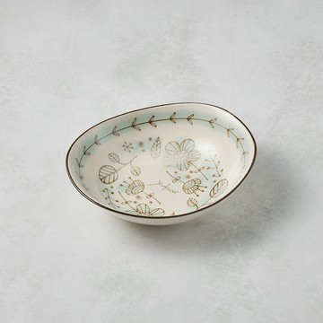 日本美濃燒 - 芬蘭花紋橢圓碗 - 兩款任選 (17.2 cm)